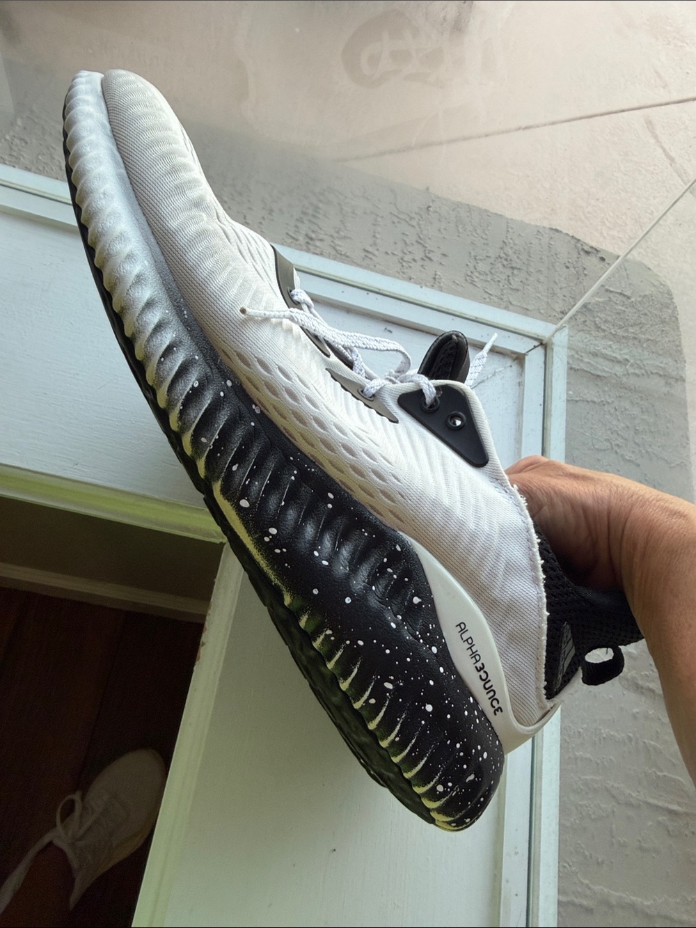 adidas Men’s Alphabounce White and Black Athletic Sneakers - Picture 8 of 13